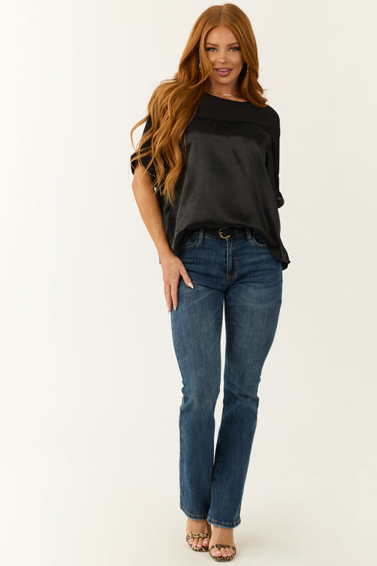 Black Contrast Yoke Satin Blouse