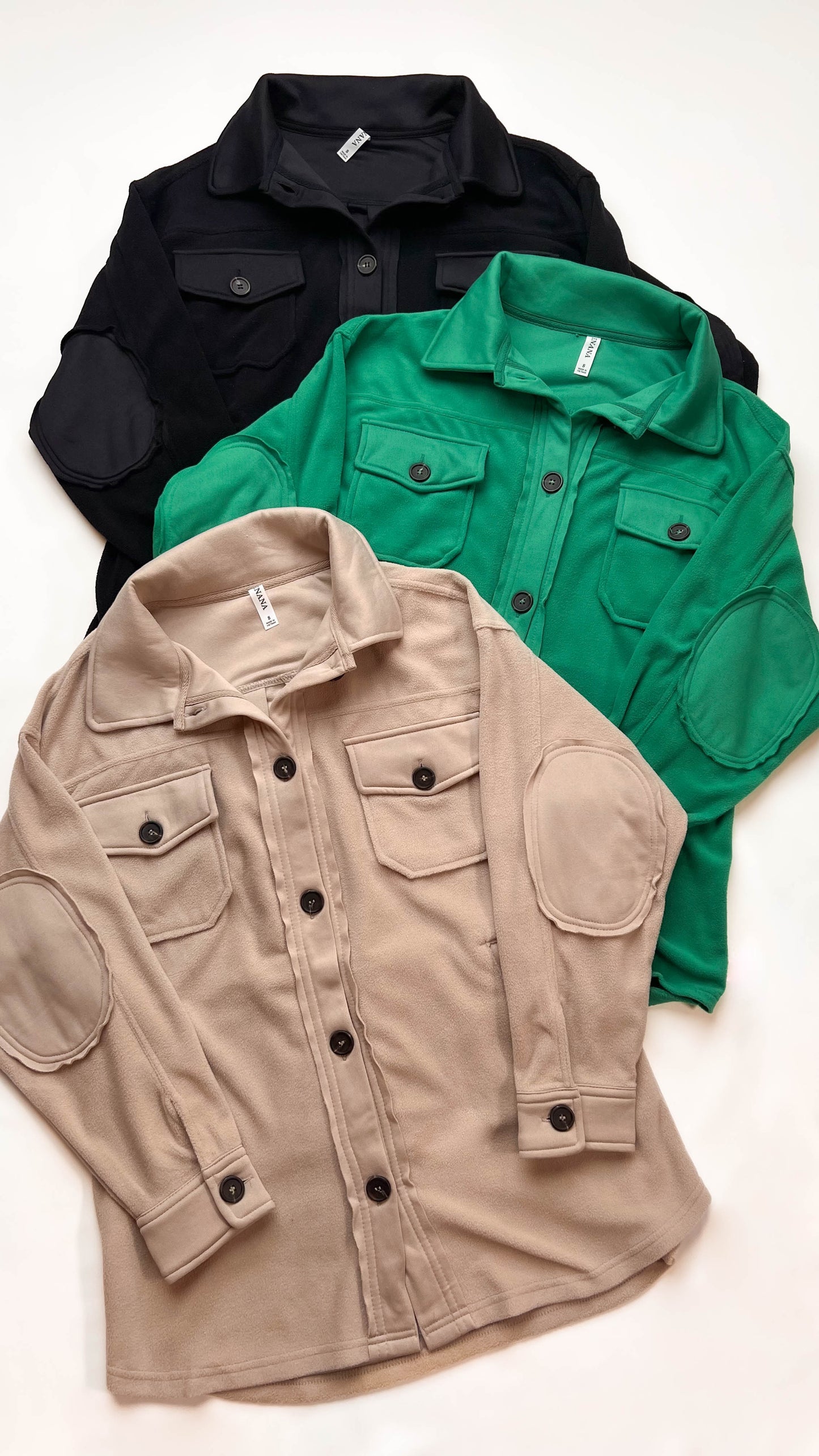 Black Fleece Shacket with Elbow Patches
