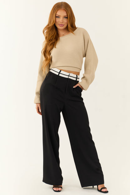 Black Wide Leg Pants with Contrast Detail