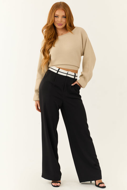 Black Wide Leg Pants with Contrast Detail