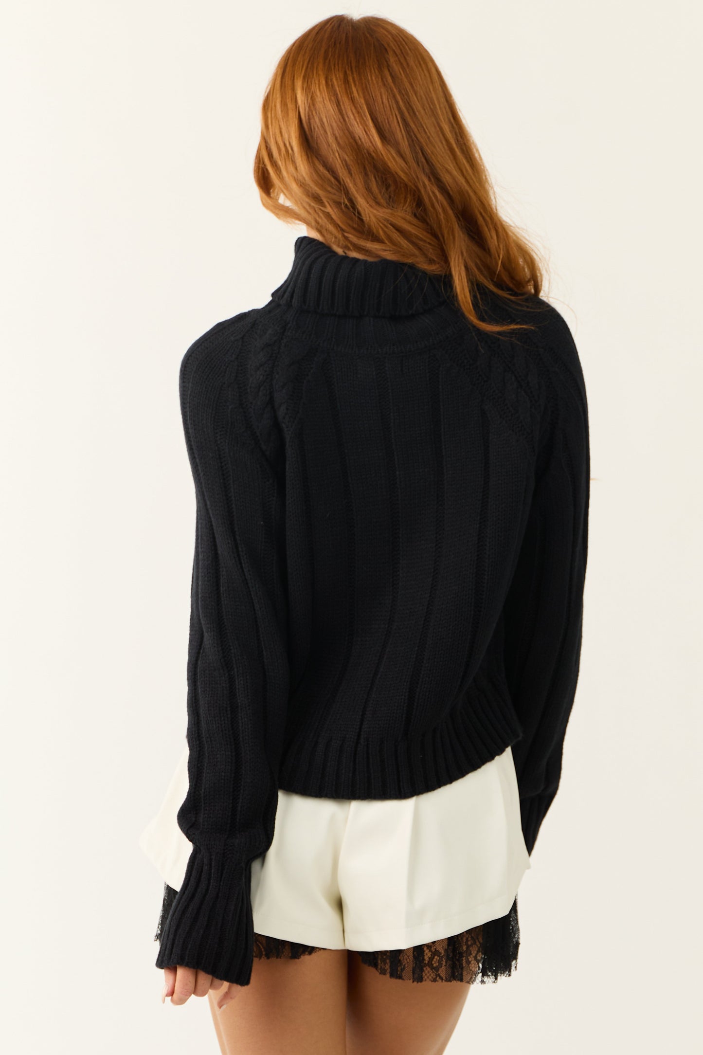 Black Cable Knit Cropped Sweater