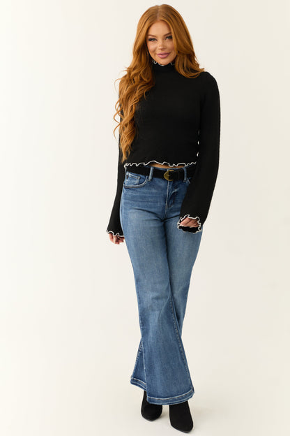 Black Contrast Bell Sleeve Sweater