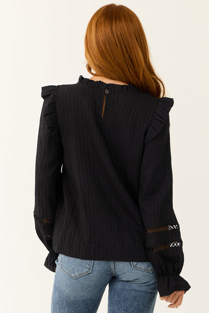 Black Long Sleeve Blouse with Frill Neck