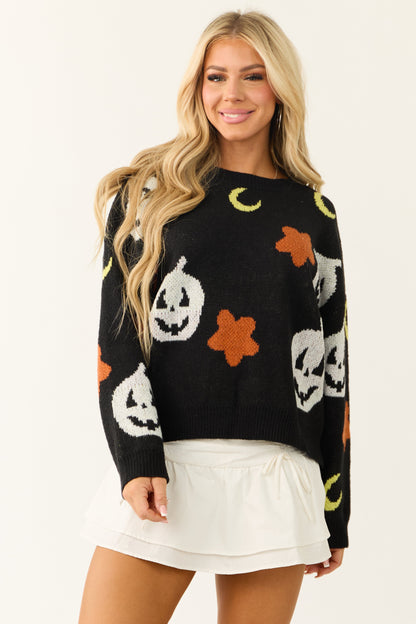 Black Halloween Print Knit Sweater