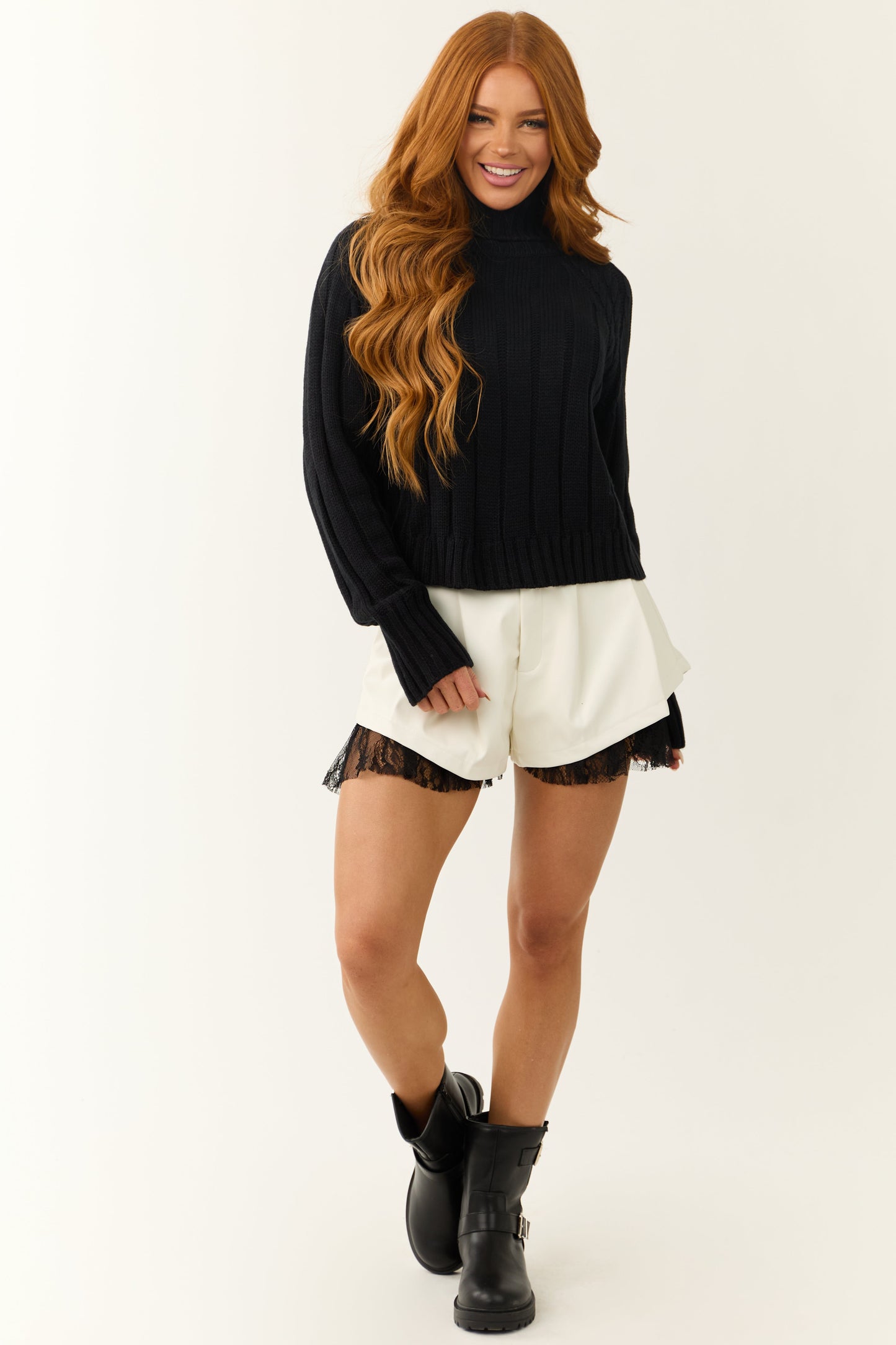 Black Cable Knit Cropped Sweater
