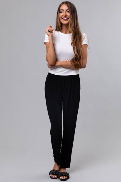 Black Pleated High Waist Straight Leg Pants