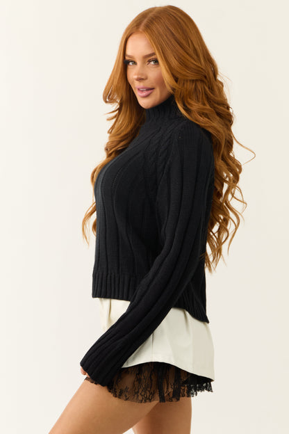 Black Cable Knit Cropped Sweater