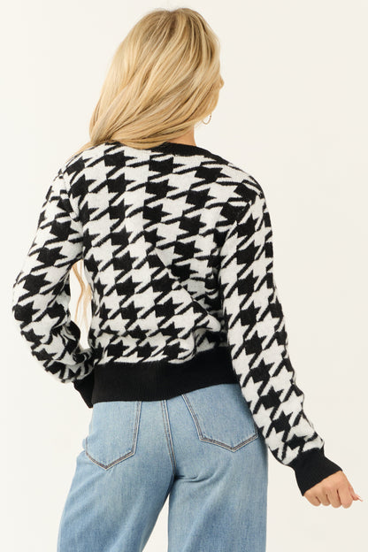 Black Houndstooth Cardigan with Button Front