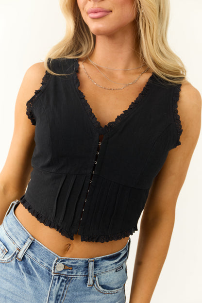 Black Sleeveless Corset-Style Cropped Top
