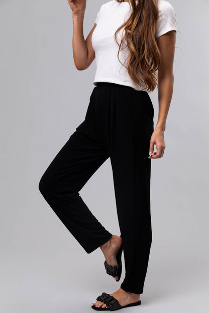 Black Pleated High Waist Straight Leg Pants