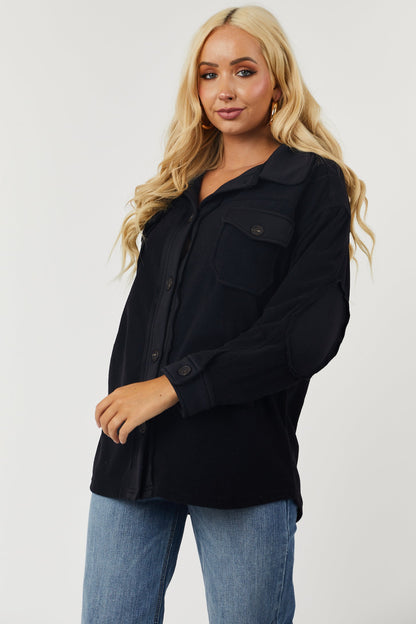 Black Fleece Shacket with Elbow Patches
