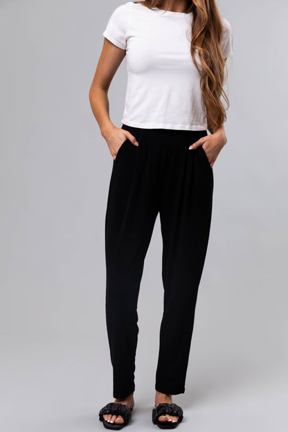 Black Pleated High Waist Straight Leg Pants