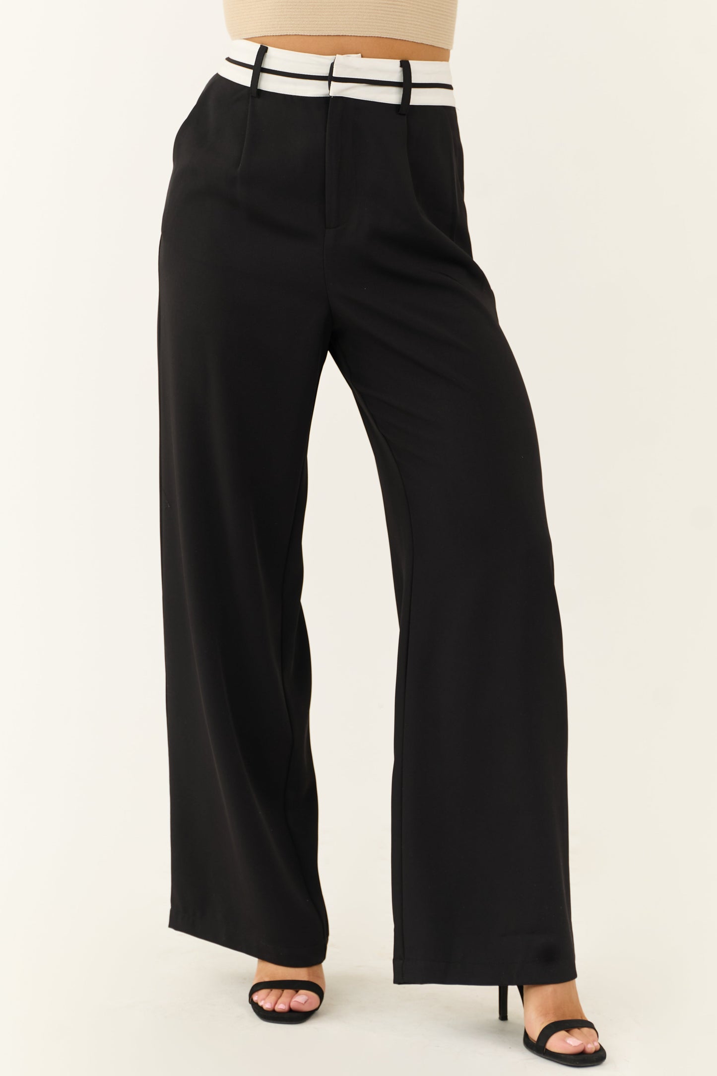 Black Wide Leg Pants with Contrast Detail