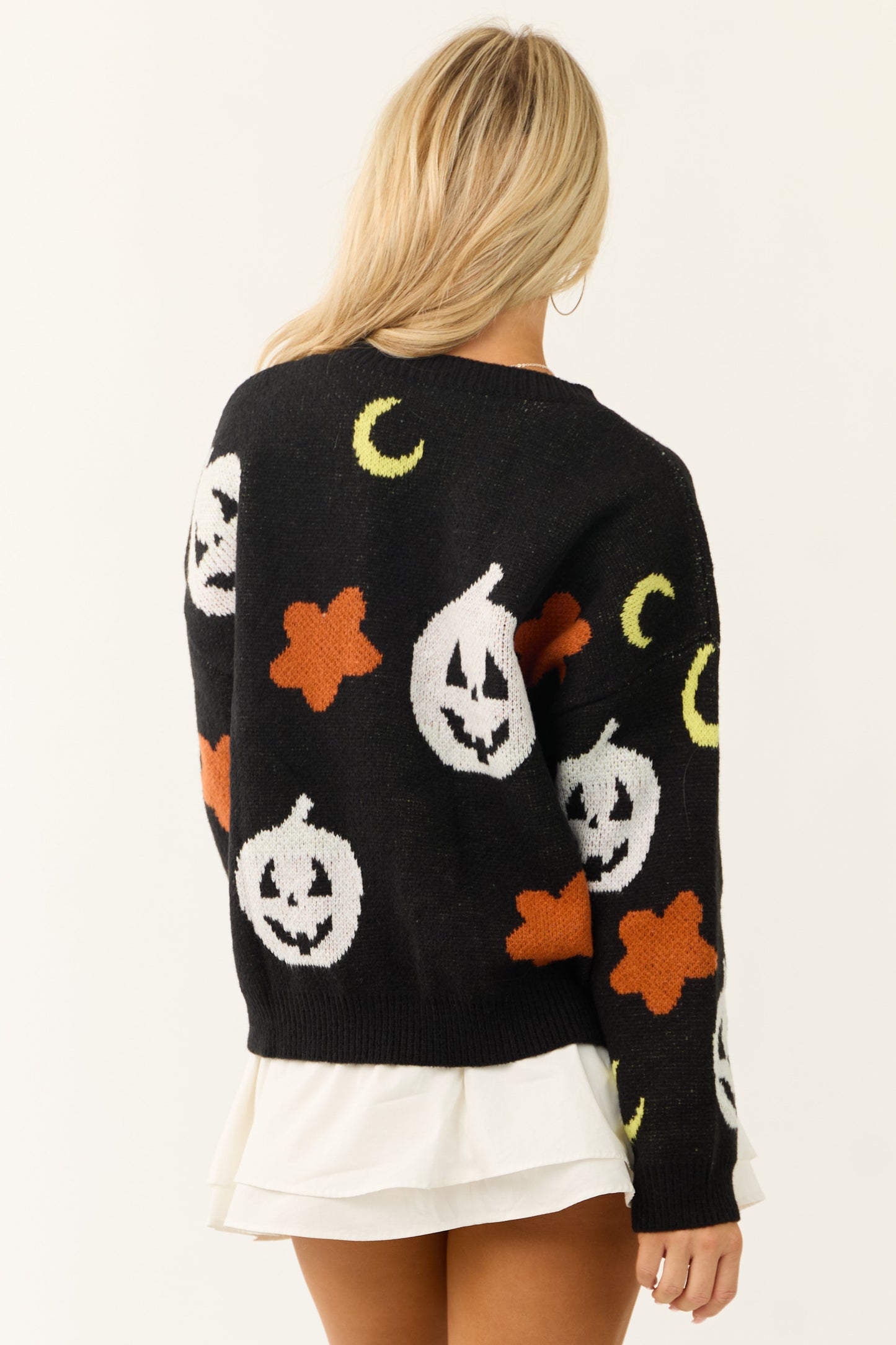 Black Halloween Print Knit Sweater