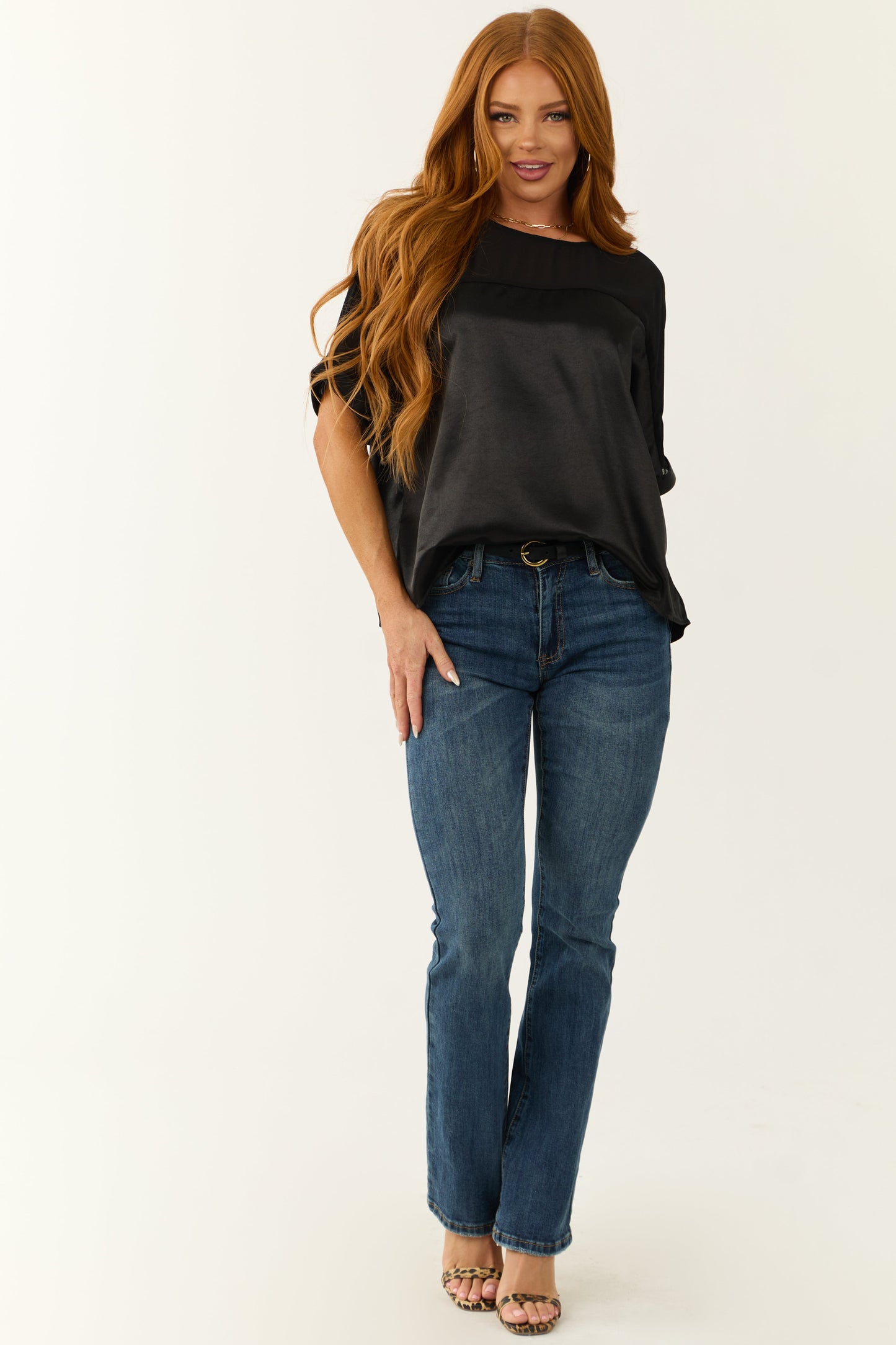 Black Contrast Yoke Satin Blouse