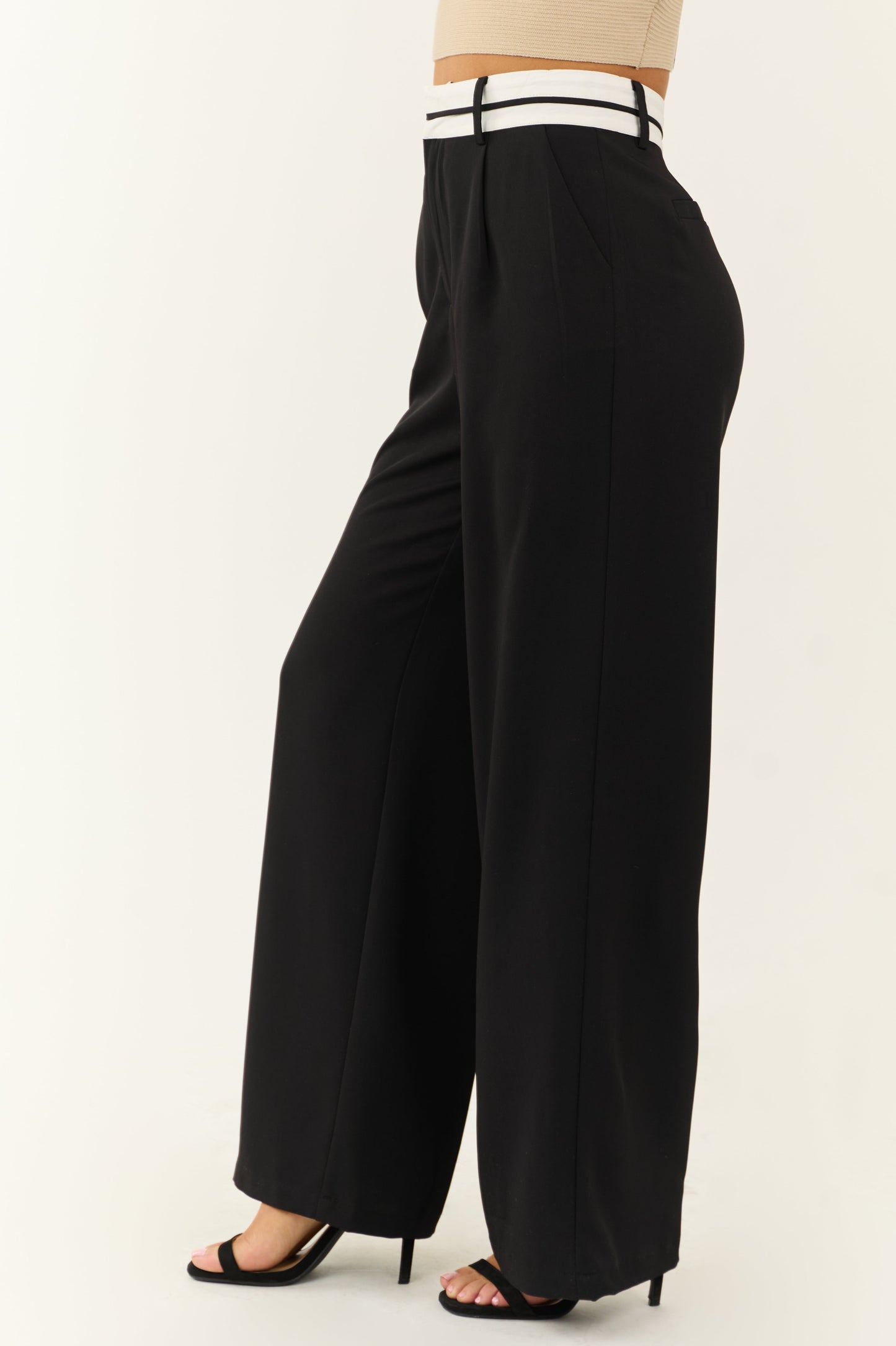 Black Wide Leg Pants with Contrast Detail