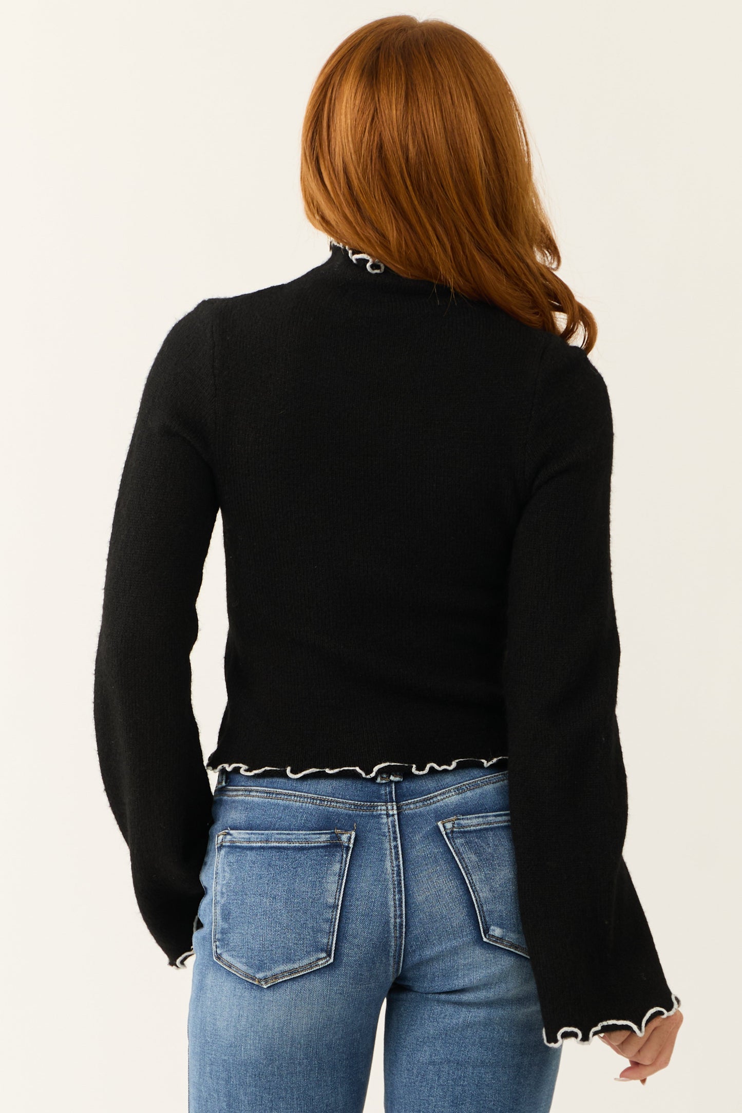 Black Contrast Bell Sleeve Sweater