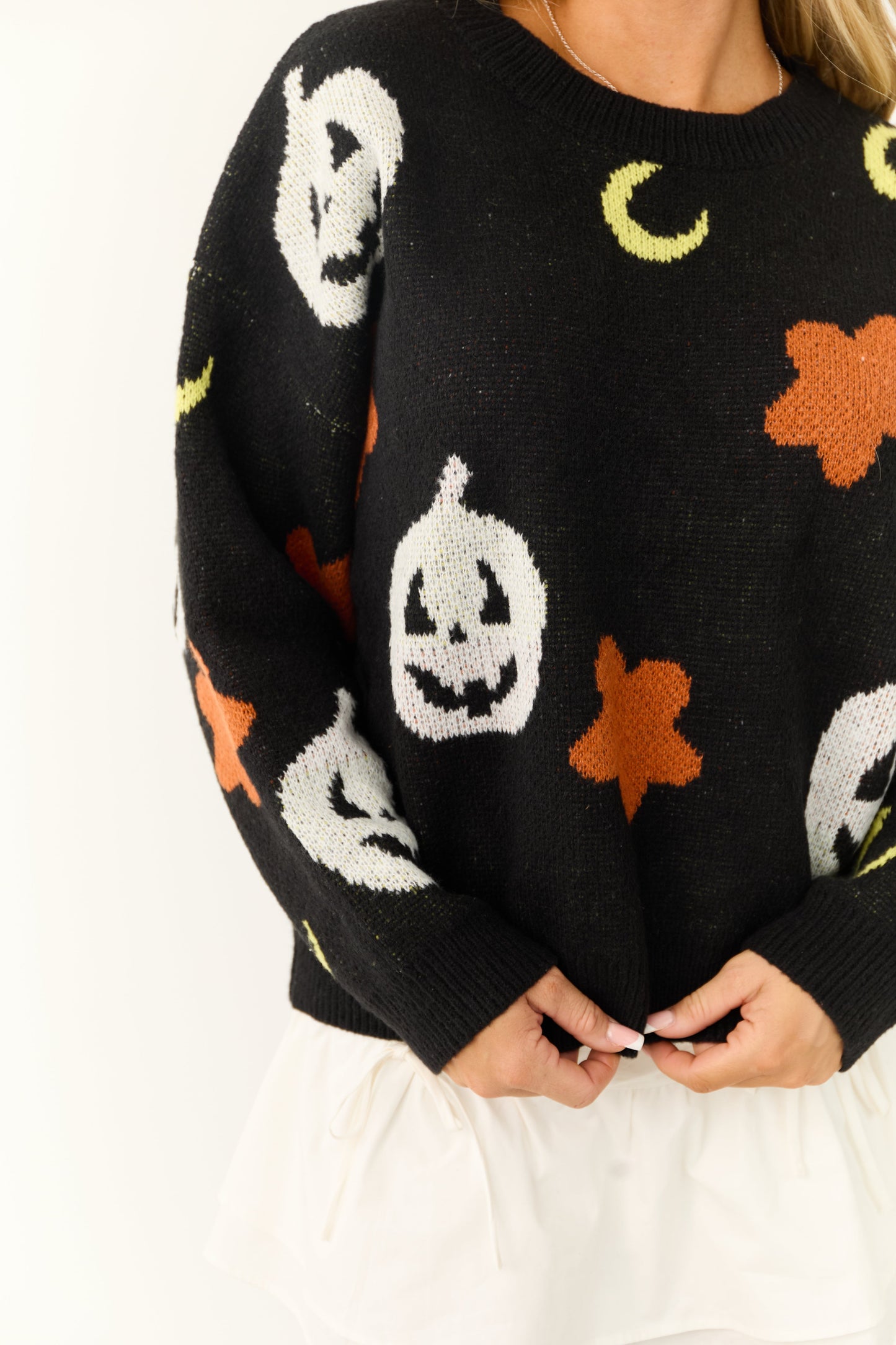 Black Halloween Print Knit Sweater