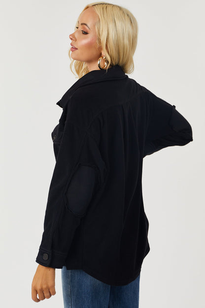 Black Fleece Shacket with Elbow Patches