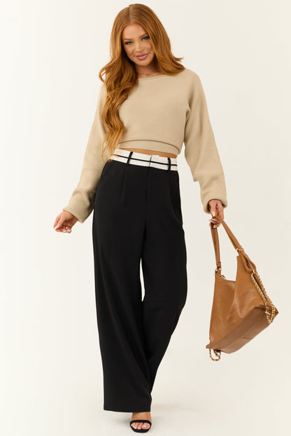 Black Wide Leg Pants with Contrast Detail