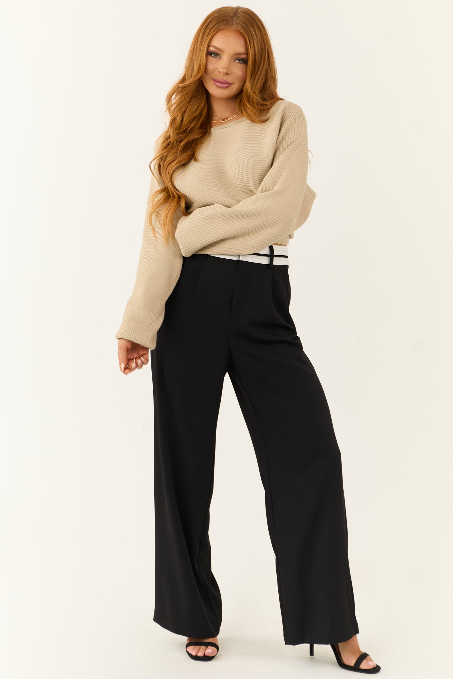 Black Wide Leg Pants with Contrast Detail
