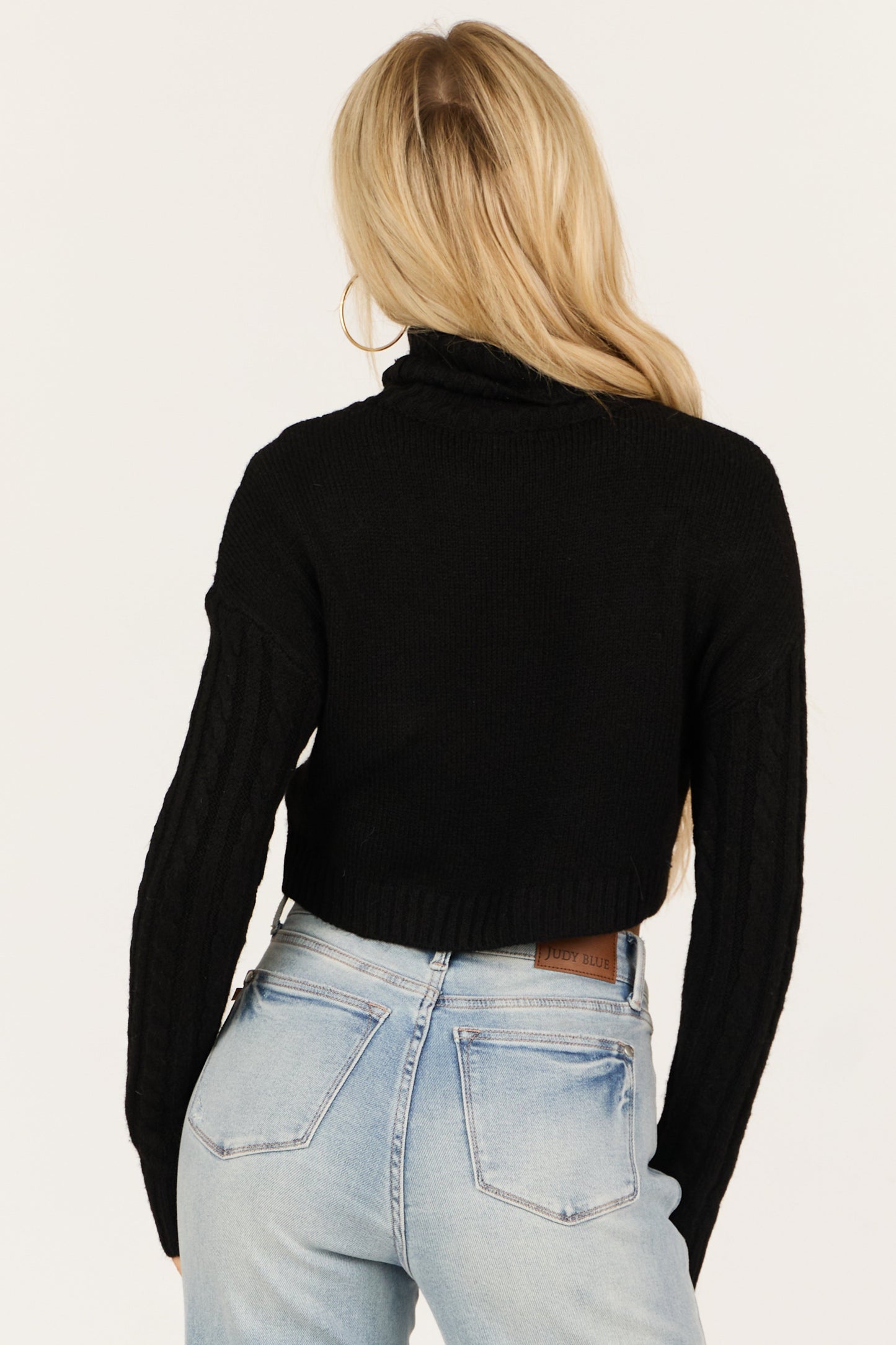 Black Cable Knit Turtleneck Cropped Sweater