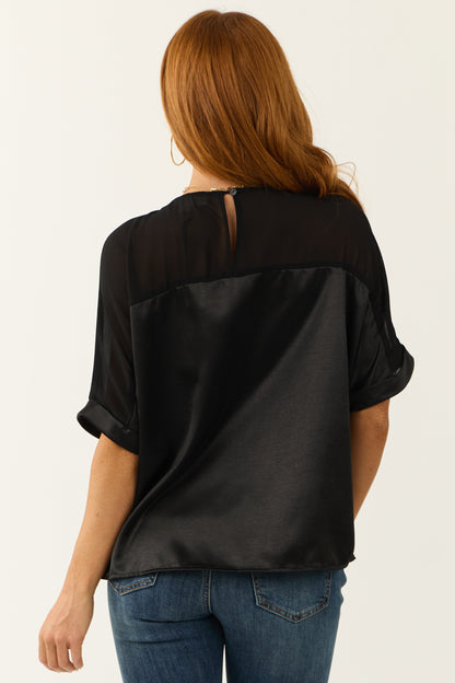 Black Contrast Yoke Satin Blouse