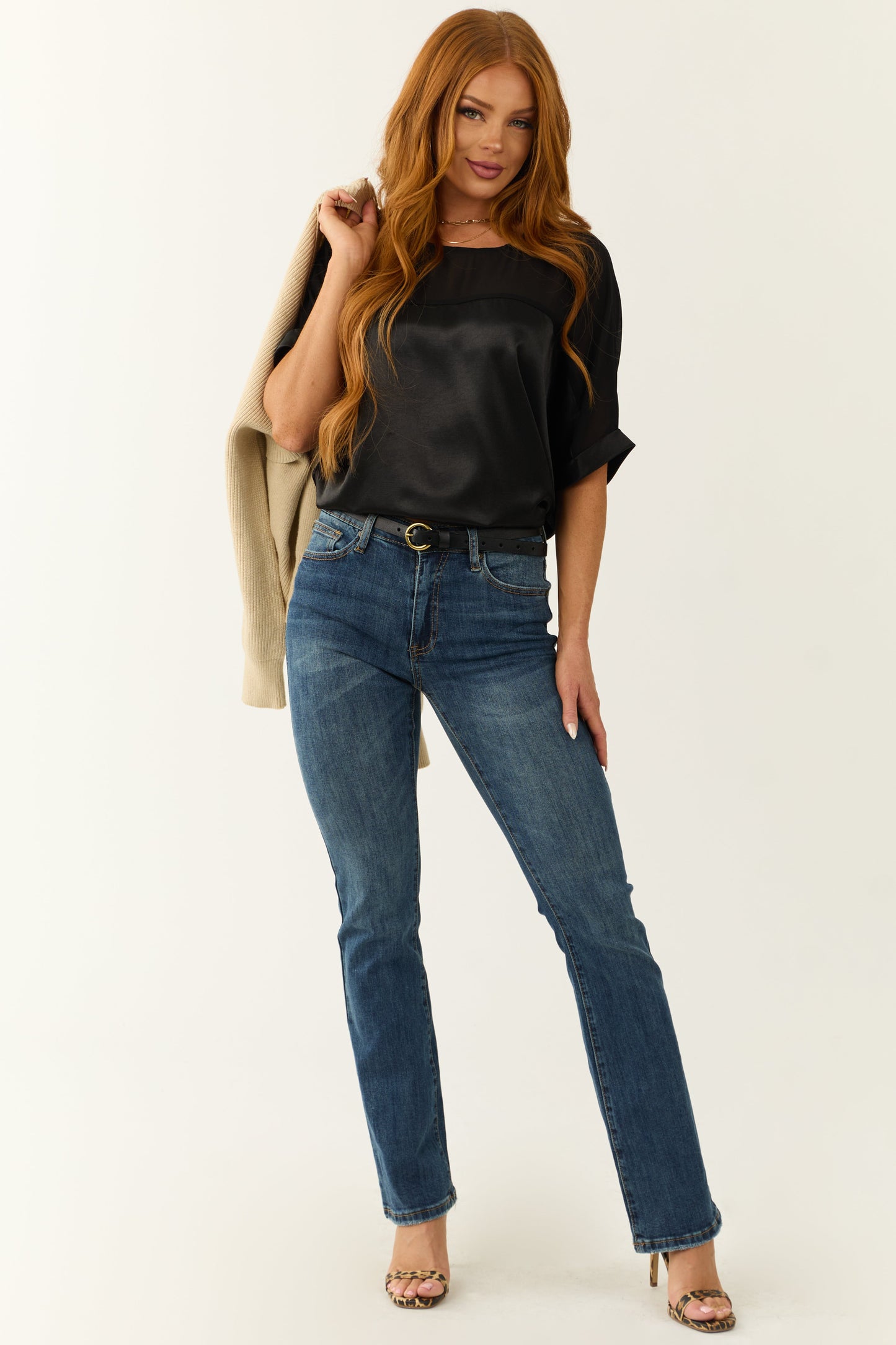 Black Contrast Yoke Satin Blouse