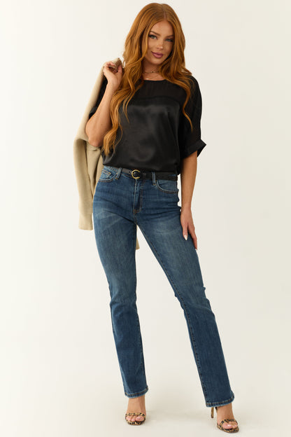 Black Contrast Yoke Satin Blouse