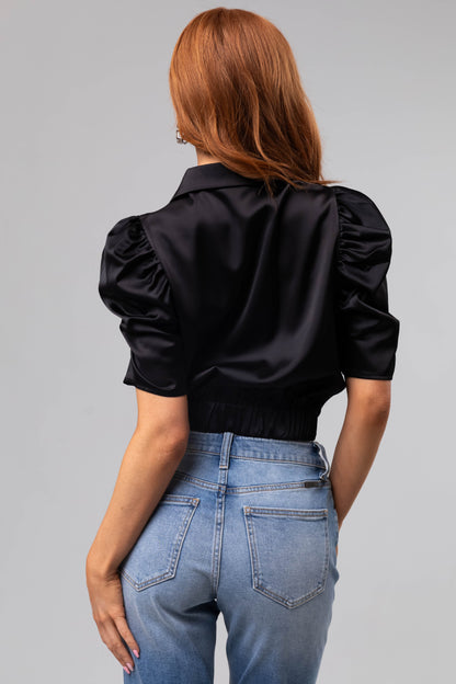 Black Waist Tie Collared Shirt
