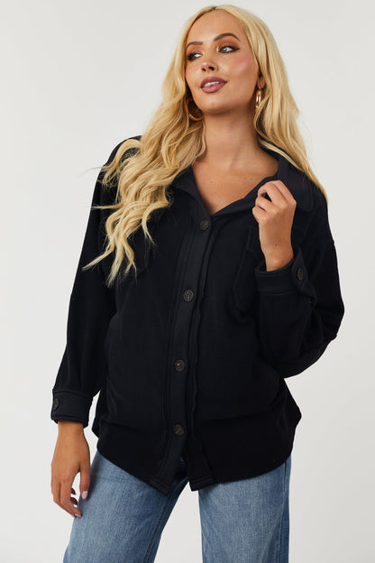 Black Fleece Shacket with Elbow Patches