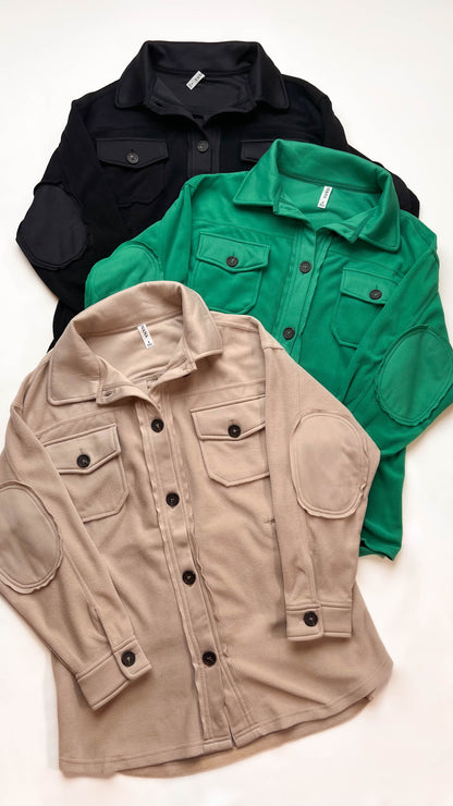 Black Fleece Shacket with Elbow Patches