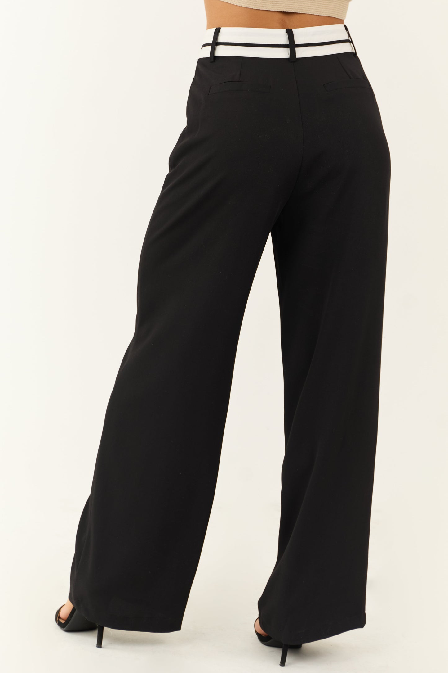 Black Wide Leg Pants with Contrast Detail