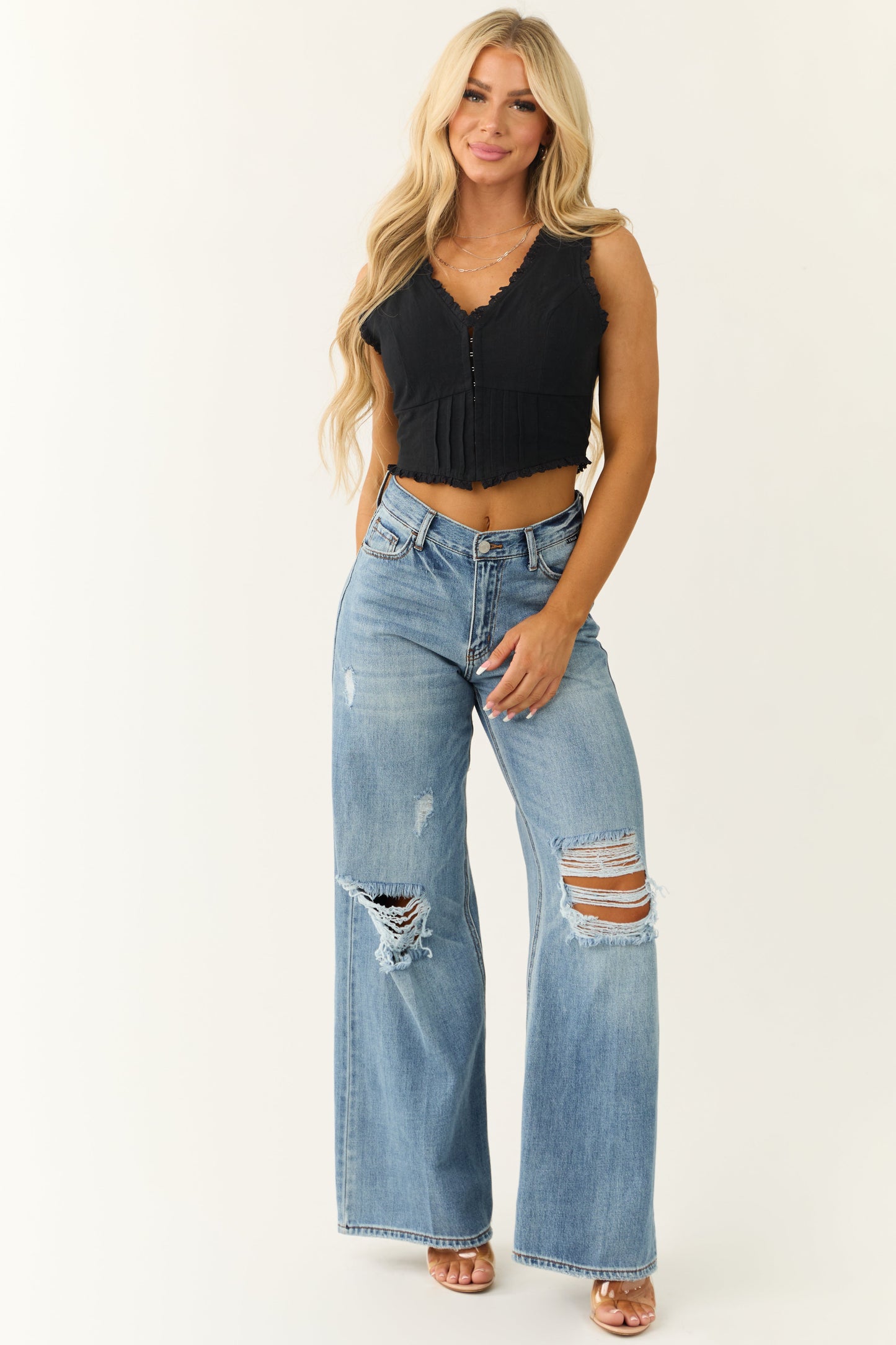 Black Sleeveless Corset-Style Cropped Top