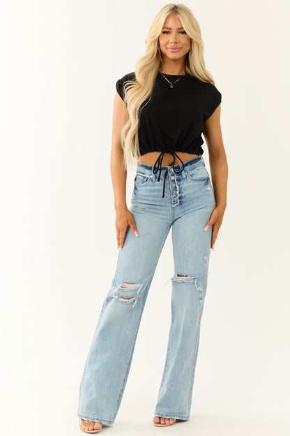 Black Drawstring Hem Crop Top