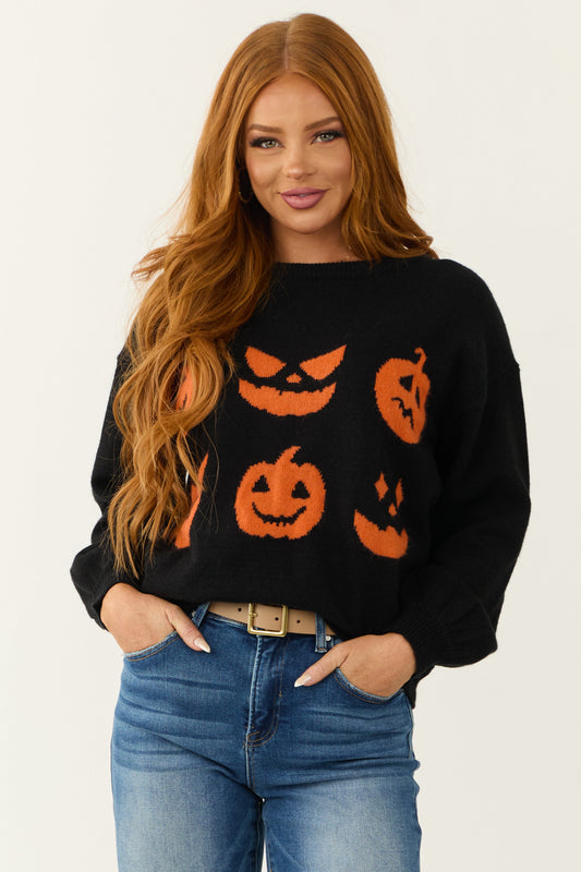 Black Pumpkin Graphic Knit Sweater
