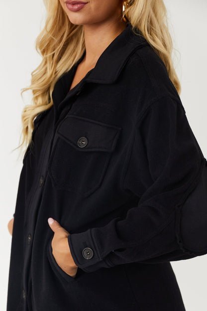 Black Fleece Shacket with Elbow Patches