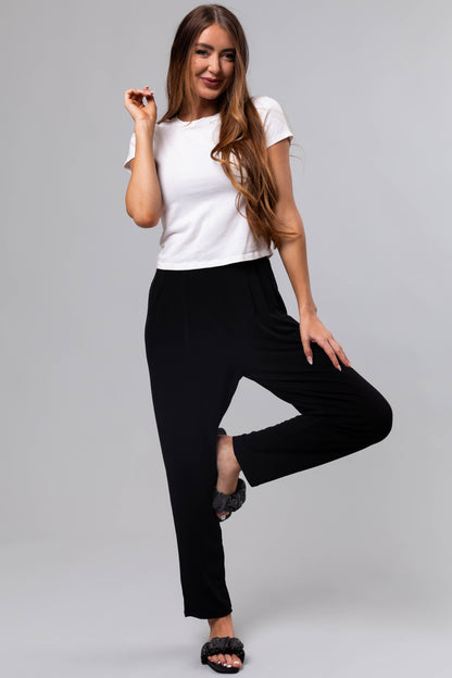 Black Pleated High Waist Straight Leg Pants
