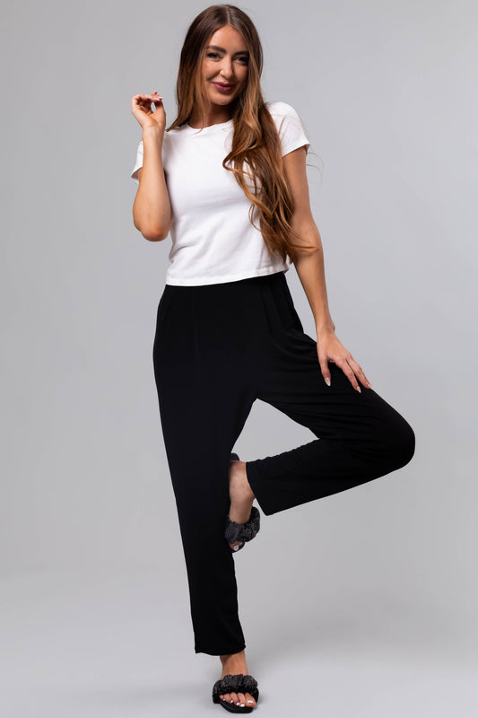 Black Pleated High Waist Straight Leg Pants