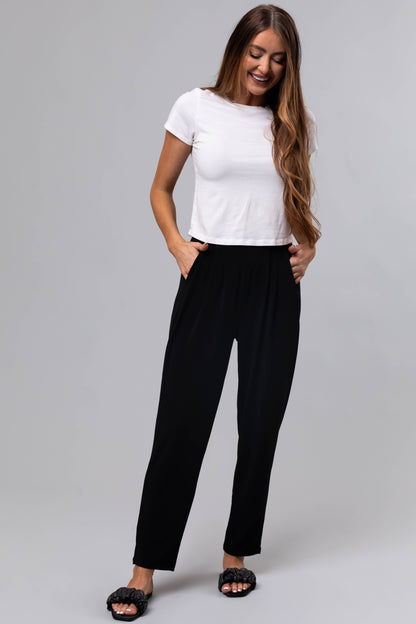 Black Pleated High Waist Straight Leg Pants