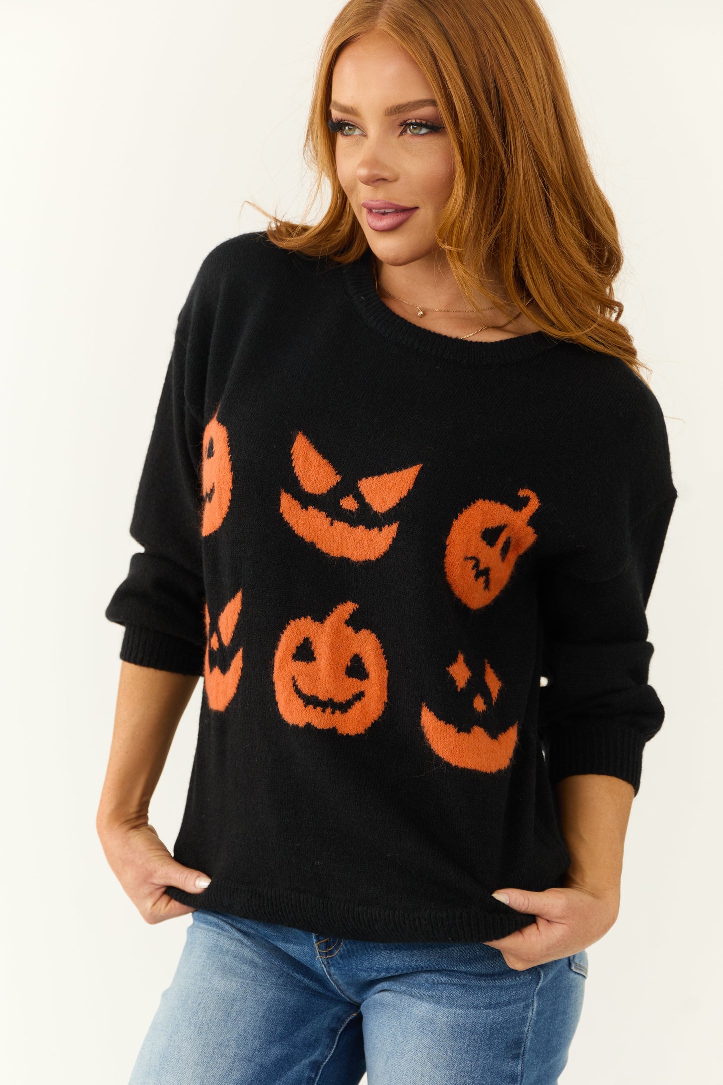 Black Pumpkin Graphic Knit Sweater