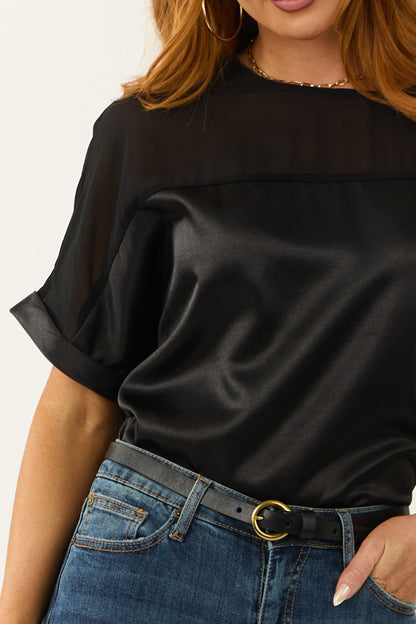Black Contrast Yoke Satin Blouse